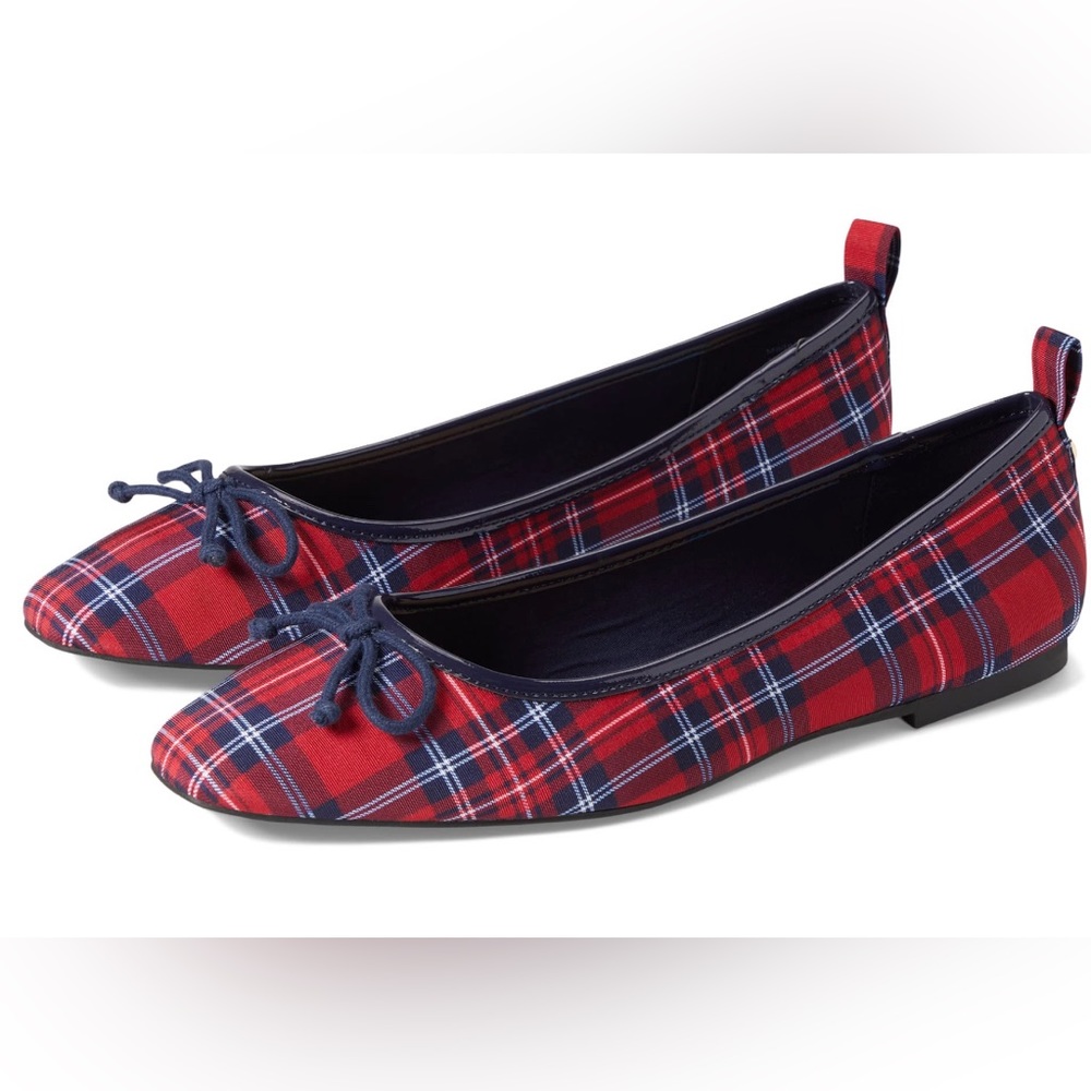 Draper James NEW red/navy Plaid Flats Size 8